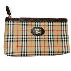 Burberry Pouch Nova Check canvas leather trim make up cosmetic bag burberrys